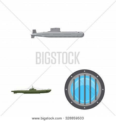 Vector Design Of Boat And Navy Icon. Set Of Boat And Deep Stock Symbol For Web.