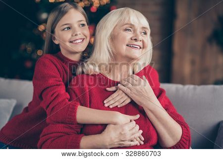 Close-up Portrait Of Nice Attractive Lovely Sweet Careful Affectionate Cheerful Cheery Granny Grandc