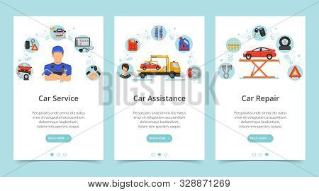 Car Service Vertical Banners. Repair, Maintenance, Assistance Services. Template Web Banners. Flat I