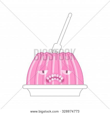 Jelly Pudding Monster. Angry Sweet Jell. Sweetness Gelatin. Vector Illustration