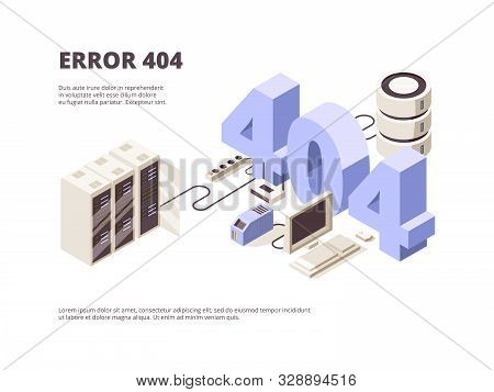 404 Page. Web Technology Error Hosting Problems Computer Server Falling Vector Landing Layout Isomet