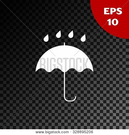 White Umbrella And Rain Drops Icon Isolated On Transparent Dark Background. Waterproof Icon. Protect