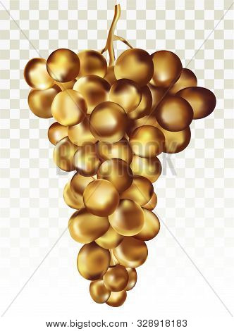 Logo Gold Grapes. Wine Grapes Icon. Gold Fruits. Abstract Illustration. 3d Vector