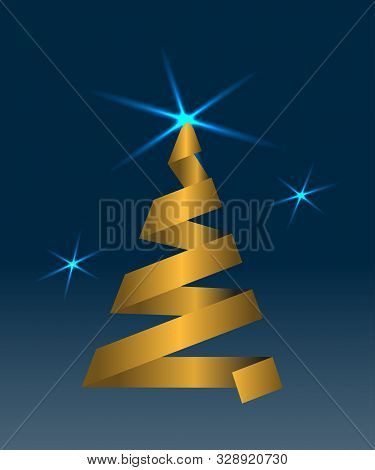 Christmas Tree. Original Gold Christmas Tree On Background Of The Starry Sky