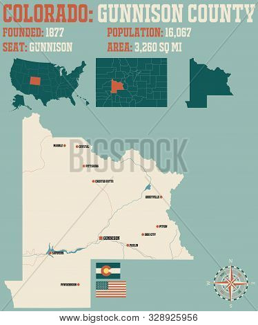 Large And Detailed Map Of Gunnison County In Colorado, Usa.
