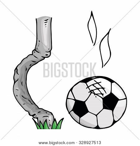 Soccer Ball Icon. Vector Illustration Of A Soccer Ball Hit The Goal Of A Football Goal. Hand Drawn F