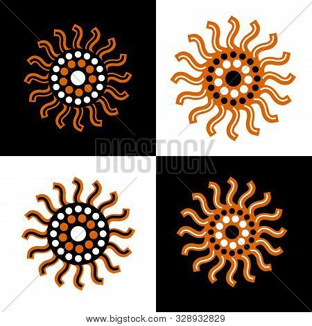 Set Of Aboriginal Art Vector Icons Including Ethnic Australian Motive With Typical Elements