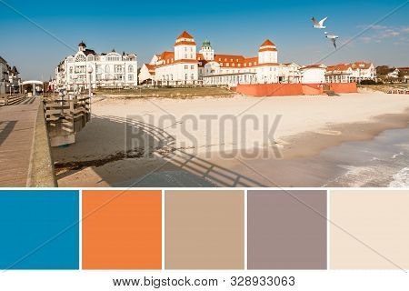 Color Matching Complementary Palette With Blue, Orange, And Beige Colors From Image Of Traditional G