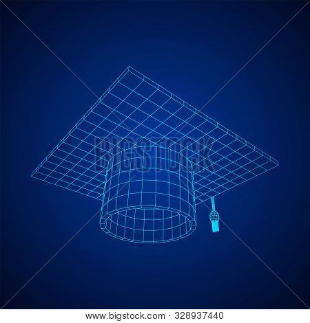 Education Graduation Academic Cap. Wireframe Low Poly Mesh Vector Illustration.