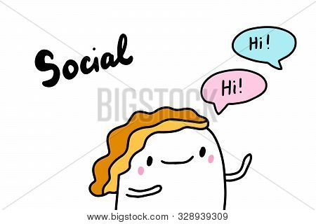 Social Hand Drawn Vector Illustration In Cartoon Comic Style Man Talking