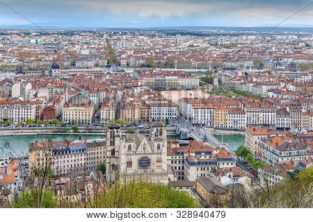 View Of Lyon With Cathedral From Basilica Of Notre-dame De Fourviere Hill, Frane