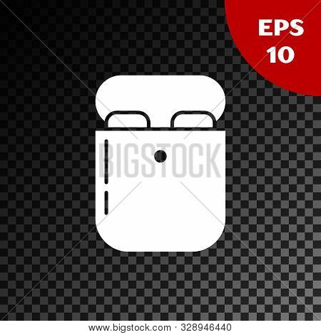 White Air Headphones In Box Icon Icon Isolated On Transparent Dark Background. Holder Wireless In Ca