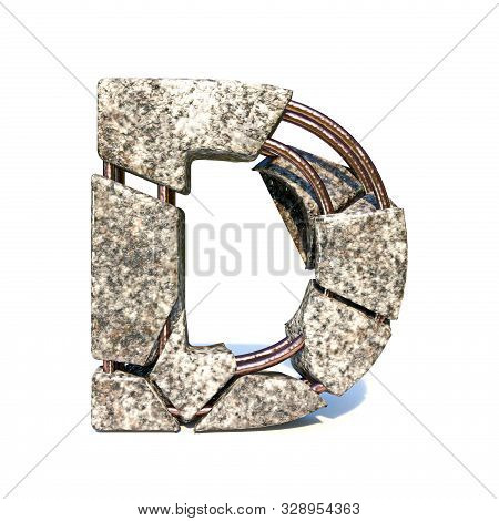 Concrete Fracture Font Letter D 3d Render Illustration Isolated On White Background