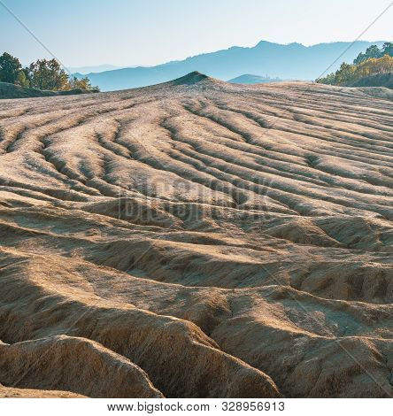 Ground Made By Muddy Volcanoes In Paclele Mari Near Buzau, Romania.