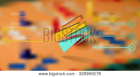 3d Illustration Infographic Template. The Embossed Cube Is Randomly Divided To Six Shifted Color Par