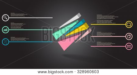 3D Illustration Infographic Template With Embossed Cube Randomly Divided To Six Moved Parts Askew Ar