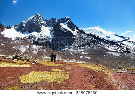 Ausangate Trek Trekking Trail With Two Tourists, Ausangate Circuit, Cordillera Vilcanota, Cuzco Regi