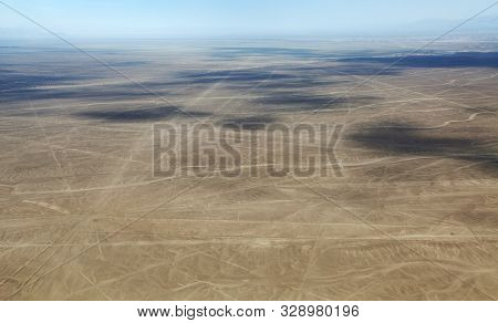 Nazca Or Nasca Mysterious Lines And Geoglyphs Aerial View, Landmark In Peru