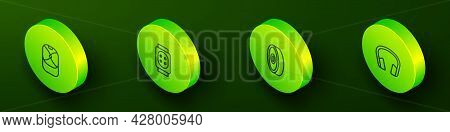 Set Isometric Line Baseball Cap, Knee Pads, Skateboard Bearing And Headphones Icon. Vector