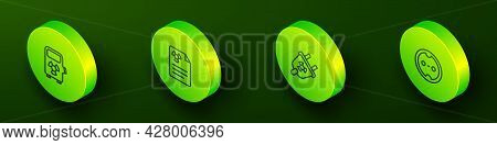 Set Isometric Line Electric Car Charging Station, Radiation Warning Document, Electrical Plug And El