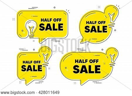 Half Off Sale. Idea Yellow Chat Bubbles. Special Offer Price Sign. Advertising Discounts Symbol. Hal
