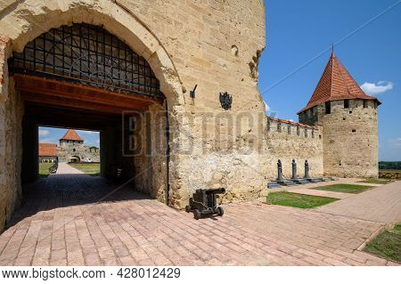 Entrance to medieval Turkish and Russian Bender fortress on Dniester river in Tighina or Bendery, Transnistria, Moldova