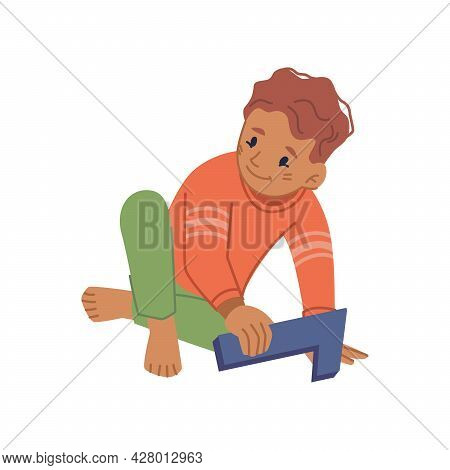 Kid Playing With Number Toy Learning To Count, Isolated Boy Developing Skills By Games. Small Kiddo 