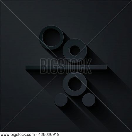 Paper Cut Paper Roll Of A Printing Press Icon Isolated On Black Background. Paper Art Style. Vector