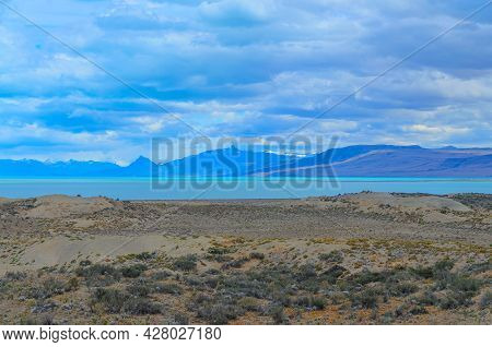 Landscape With Guanacas In Argentina On The Way To Fitzroy. Prairie Landscape On The Road To Fitzroy