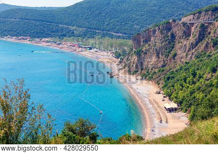 Jaz Beach Scenery .  Adriatic Sea Coast In Montenegro . Famous Place For Summer Vacation