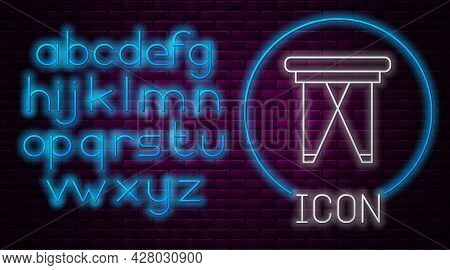 Glowing Neon Line Camping Portable Folding Chair Icon Isolated On Brick Wall Background. Rest And Re