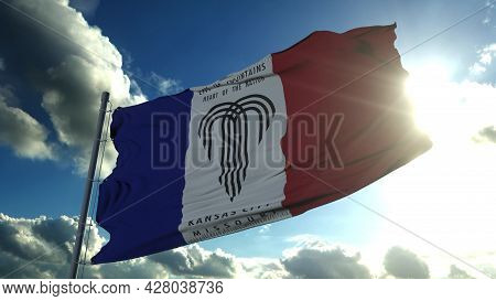 Kansas City Flag, City Of Usa Or United States Of America, Waving At Wind In Blue Sky. 3d Rendering