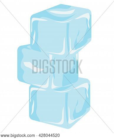 Three Ice Cubes. Vector Stock Illustration Isolated On White Background.