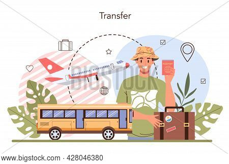 Transfer Service Concept. Tourists Transportation From Airport To A Hotel.
