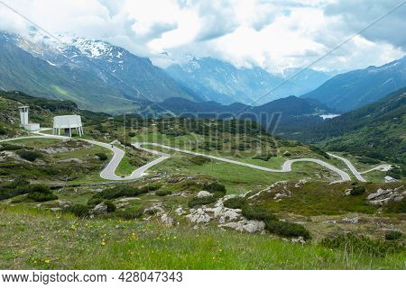 View Fromsan Bernardino Pass, Switzerland Towards The Serpentines Of The Street
