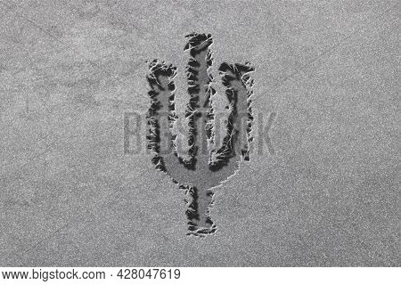 Psi Sign. Psi Letter, Greek Alphabet Symbol, Rugged, Silver Background