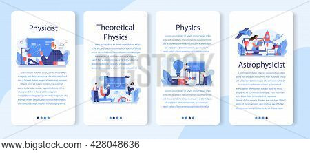 Physicist Mobile Application Banner Set. Scientist Explore Electricity