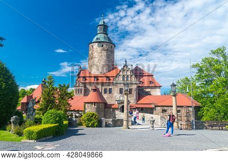 Lesna, Poland - June 2, 2021: Main Part Of The Czocha Castle.