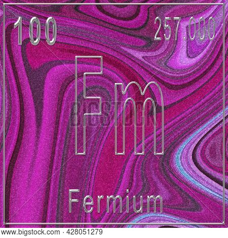 Fermium Chemical Element, Sign With Atomic Number And Atomic Weight, Periodic Table Element, Pink Ba