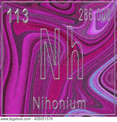 Nihonium Chemical Element, Sign With Atomic Number And Atomic Weight, Periodic Table Element, Pink B