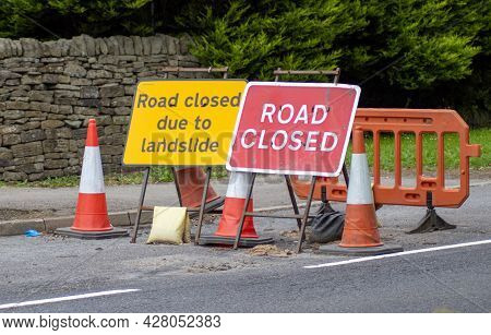 Road Closed Due To Landslide, Oxspring, Uk