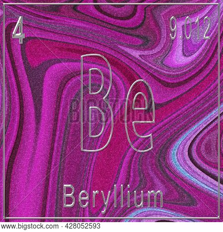 Beryllium Chemical Element, Sign With Atomic Number And Atomic Weight, Periodic Table Element, Pink 