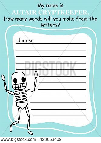 Halloween Words Within A Word Game With Cartoon Skeleton Vector Illustration. Happy Halloween Word G