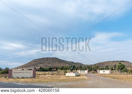 Middelburg, South Africa - April 22, 2021: Entrance To The Rooispruit Stud Farm On Road R56 Near Mid