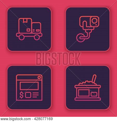 Set Line Hand Truck And Boxes, Online Ordering Delivery, Security Camera And Tin Can With Caviar. Bl