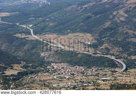 View Of Valley Of The Abruzzo With The Highway Called A24 That Crosses The City Of L Aquila