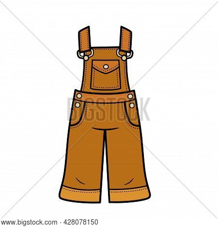 Summer Denim Overalls Just Below The Knee For Girls Color Variation For Coloring Page Isolated On Wh