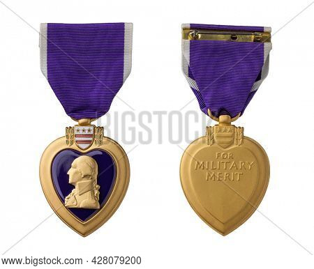 CALIFORNIA, UNITED STATES â July 26, 2021: Stock image of fatherâs purple heart medal for military merit that he earned in Vietnam in 1969.