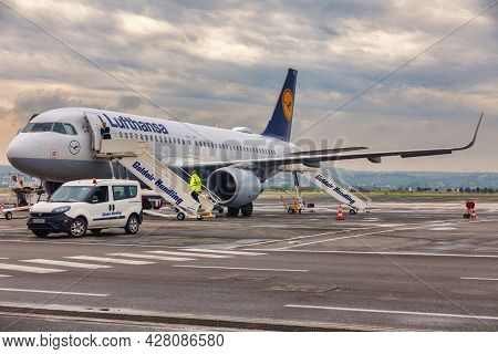 Plane Of The German Company Lufthansa Parked In Thessaloniki International Airport