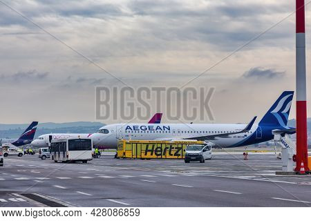 Plane Of The German Company Lufthansa Parked In Thessaloniki International Airport